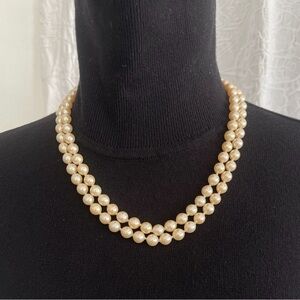 VENDOME Vintage Champagne Glass Pearl Hand Knotted 2 Row Necklace 20”in